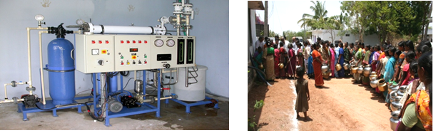 First model defluoridation plant of 600 litre/hr capacity, installed by CSIR-IICT in Mylaram Village of Nalgonda District in 2005.