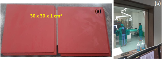 Figure 2: (a) joint free X-ray shielding tiles made using red mud and (b) The CSIR-AMPRI tile in use in the Cath lab of M/s Saideep Healthcare and Research Pvt Ltd