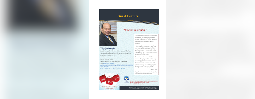 Lecture on "Reverse innovation" By Prof. Vijay Govindarajan