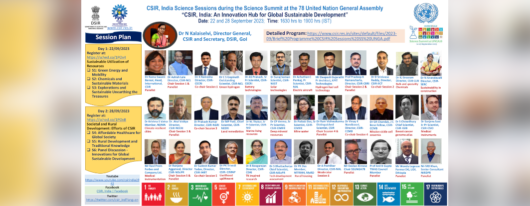CSIR Event during Science Summit at UNGA78 scheduled on 22 and 28 September 2023	