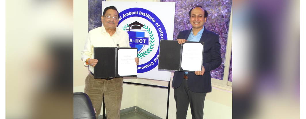 Dr Manish Mathew, Sr. Principal Scientist and Head TBD from CSIR-CEERI, Pilani, exchanged the MoU with Dr K. S. Dasgupta, Director DAIICT, Gandhinagar.