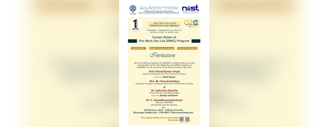 CSIR NIIST One Week One Lab program Curtain raiser and National Science Day Celebration Invitation.