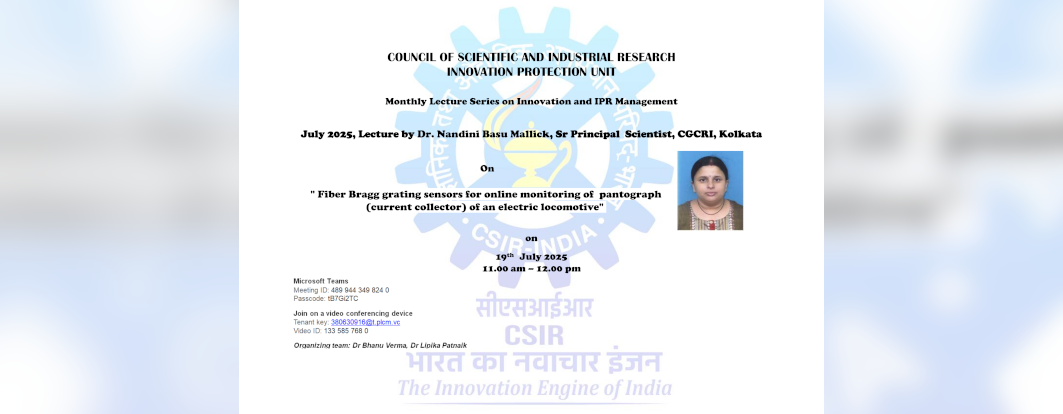 Monthly lecture on "Fiber Bragg grating sensors for online monitoring of pantograph (current collector) of an electric locomotive"