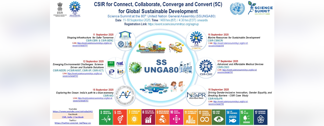 "CSIR for Connect, Collaborate, Converge and Convert (5C) for Global Sustainable Development" scheduled on 11, 12 and 15-18 September 2025	