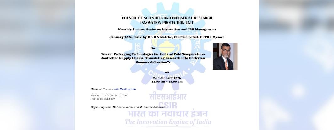 Lecture on "Smart Packaging Technologies for Hot and Cold Temperature-Controlled Supply Chains: Translating Research into IP-Driven Commercialization"