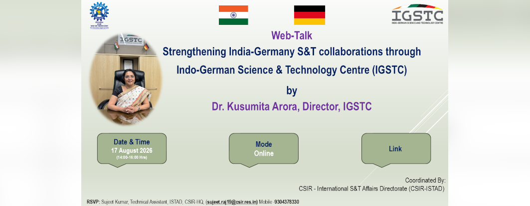 Web-Talk on Opportunities for Strengthening India–Germany Science & Technology Collaborations through the Indo-German Science & Technology Centre (IGSTC)